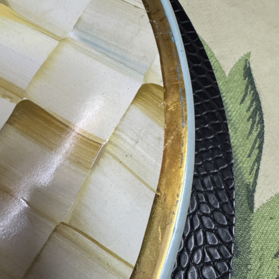 Mackenzie Childs Parchment  Check Ceramic Cheese Course Retired- Read Defect