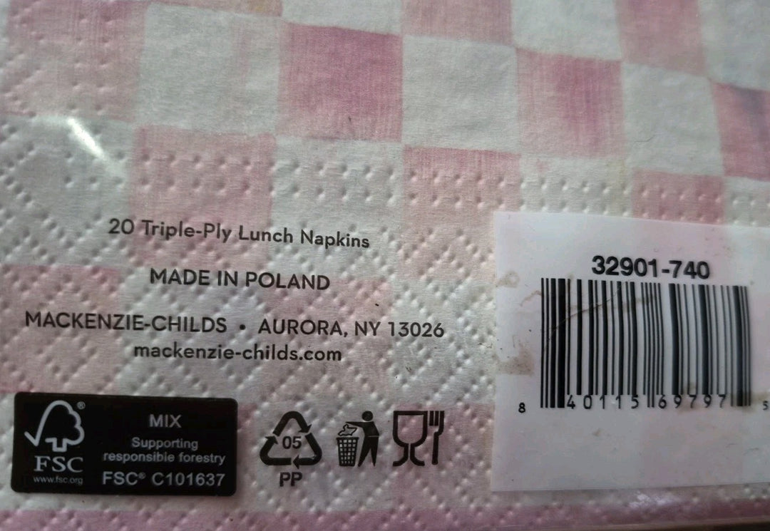 MacKenzie Childs Rosy Check Paper Luncheon Napkins - 20pk