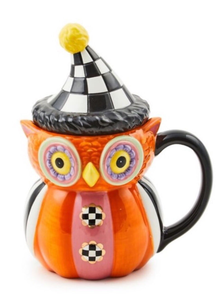 MACKENZIE CHILDS Trick Or Treat  Owl Lidded Mug New