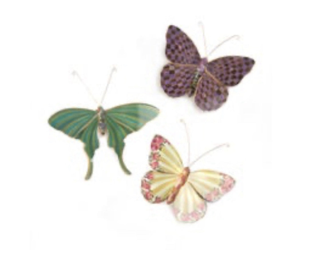 MACKENZIE CHILDS Butterflies Trio Hanging Wall Decor Field Set Nib Butterfly