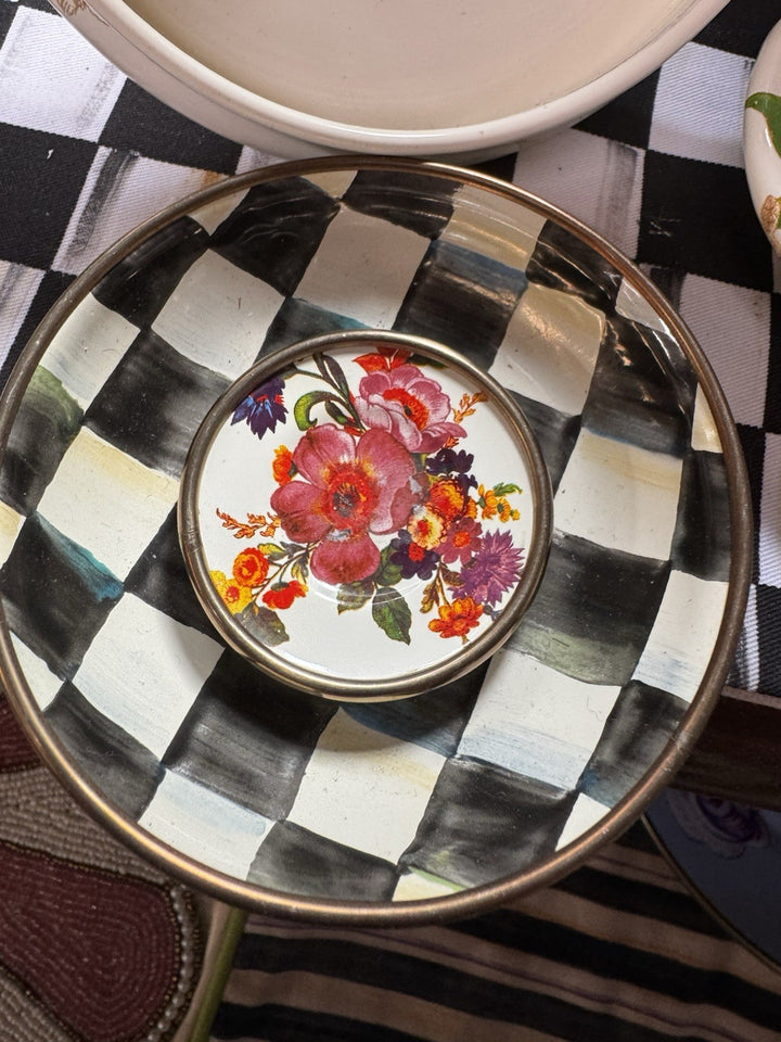 MacKenzie Childs  While Flower Market  Enamel Plate Magnet - 2” - One Magnet
