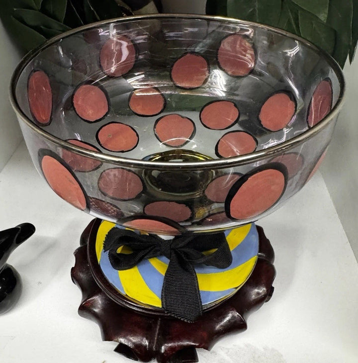Mackenzie Childs Footed Pedestal Glass Compote Bowl
