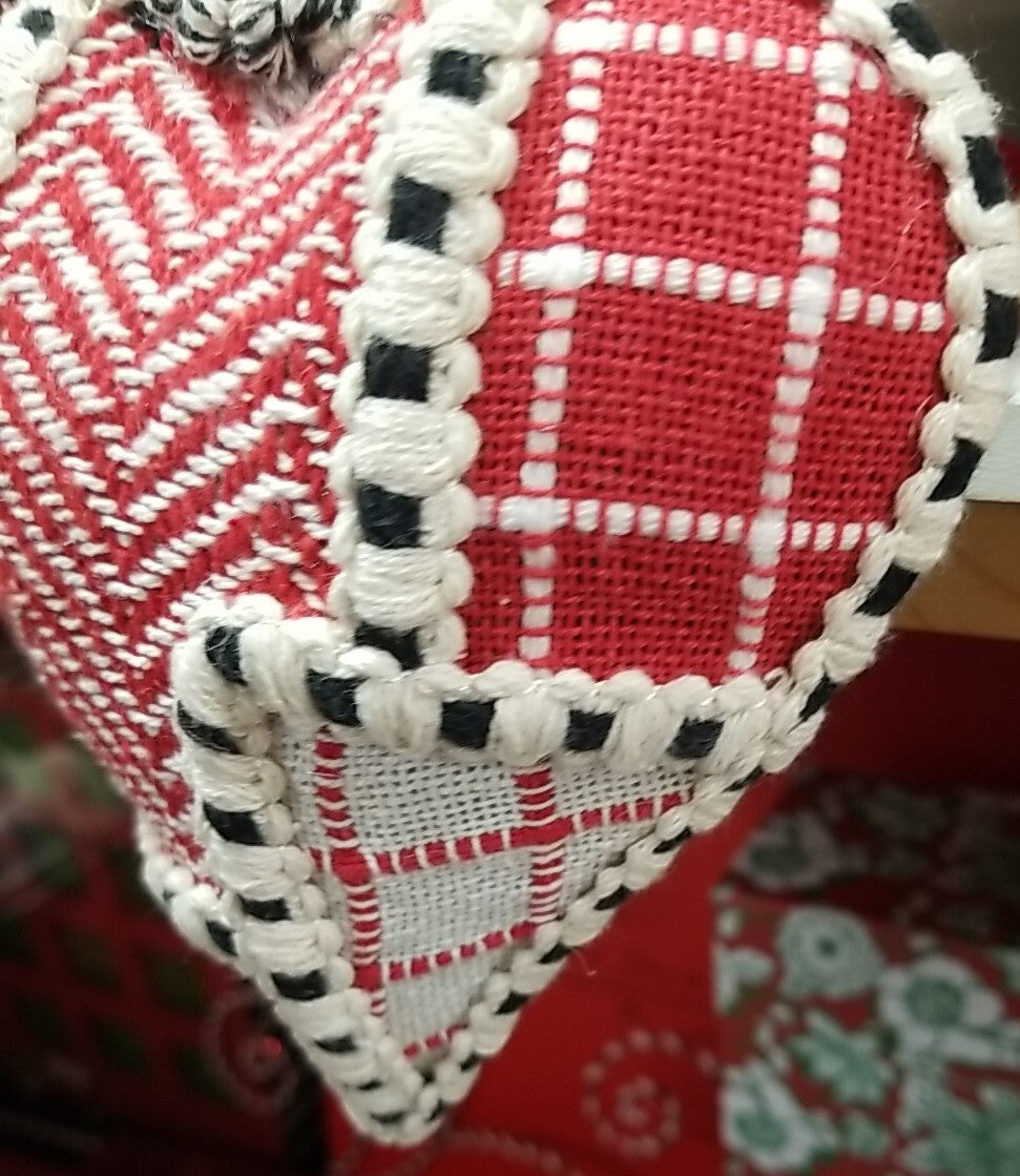 Mackenzie childs Cozy Red HEART patchwork Ornament Large 5.5"w x10"tall 2.5"deep