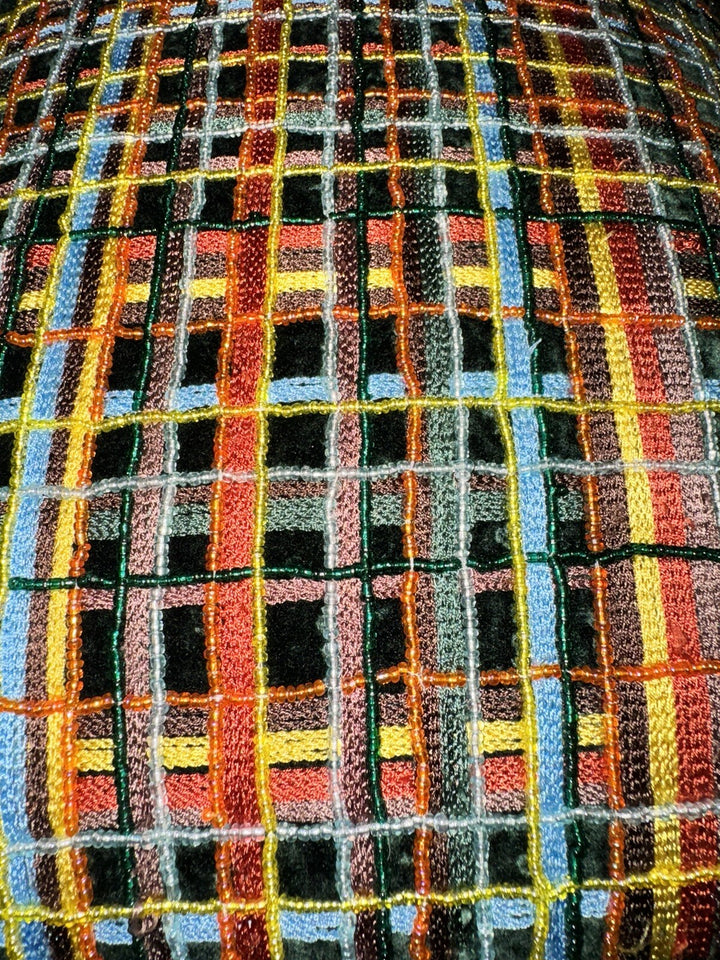 Mackenzie Childs Retired  Beaded  Inverness  Plaid  Pillow 13” Square  Excel