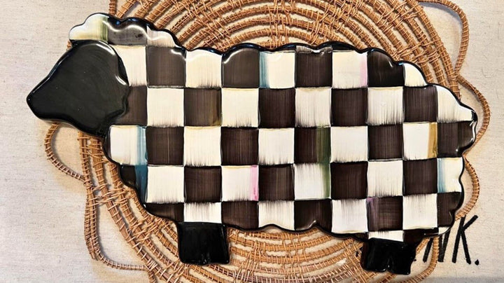 Mackenzie Childs Courtly Check Ceramic Sheep - Large Trivet - Retired
