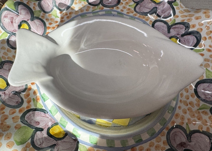 1 MacKenzie Childs Simply White  Bistro Ceramic Fish Dish 2016 Small 8”x4.5” HTF
