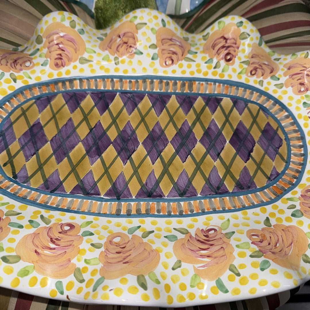 MACKENZIE CHILDS FLUTED Odd Fellows  CERAMIC Platter 16”x11” Retired