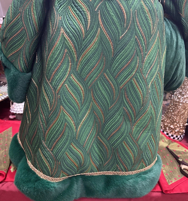 Mackenzie Childs Emerald Luxe  Large Santa With Bag Of Toys 37” Tall Nib Courtly