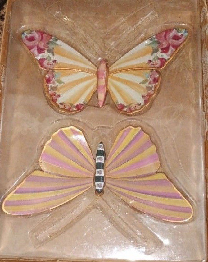 Mackenzie Childs Set Of 2 Garden Butterfly Duo Wall Art  NEW In Box- Retired