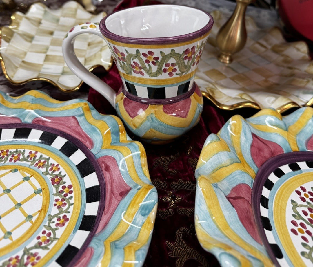 Mackenzie Childs Taylor fluted Hitchcock Field luncheon plate NEW 9” Ceramic