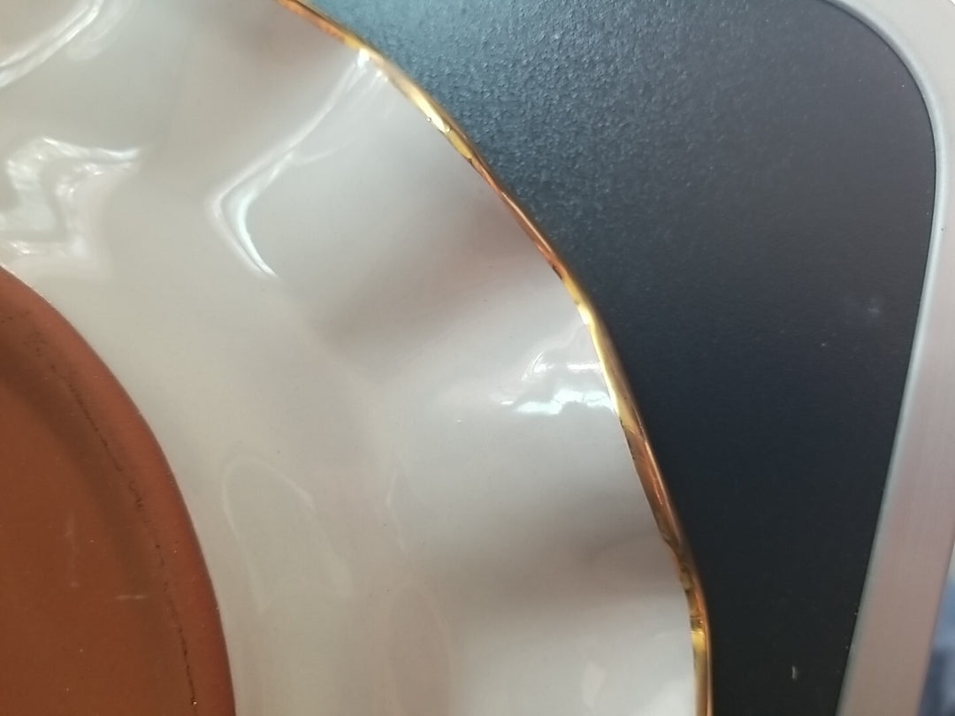 Mackenzie Childs STERLING Check Ceramic 11” Dinner Plate Fluted W/Gold Trim