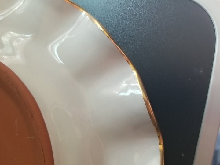 Mackenzie Childs STERLING Check Ceramic 11” Dinner Plate Fluted W/Gold Trim