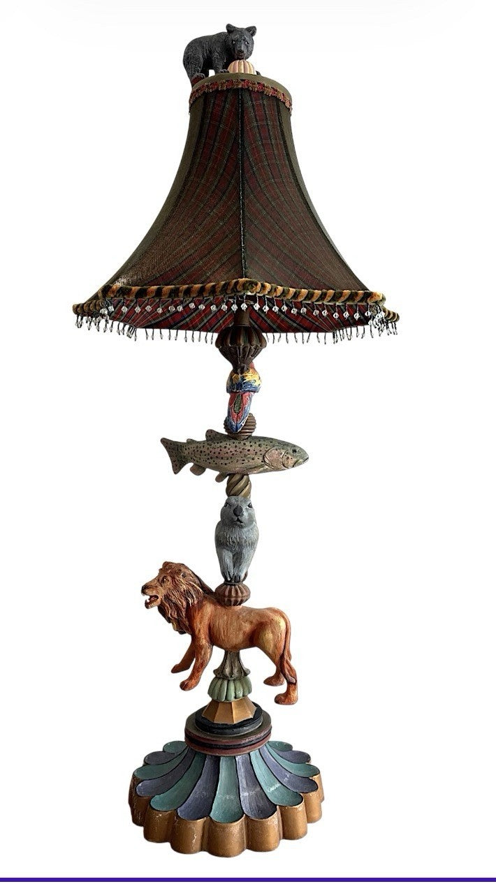 Mackenzie Childs Victoria & Richard Emprise Tartan And Animal Table Lamp