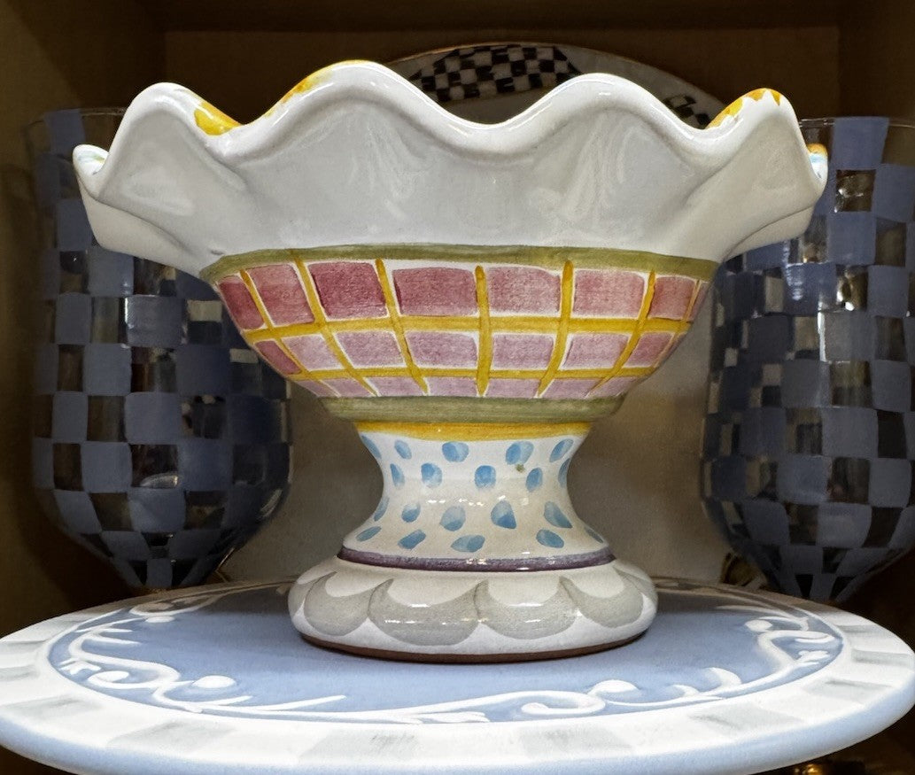 Mackenzie Childs Fluted Pedestal  Mini Taylor Fran Compote 4" Tall Retire