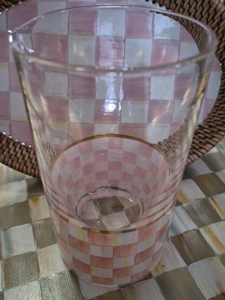 MacKenzie Childs Rosy Check 2.5 Cup Hand Painted Mixing Glass. New!
