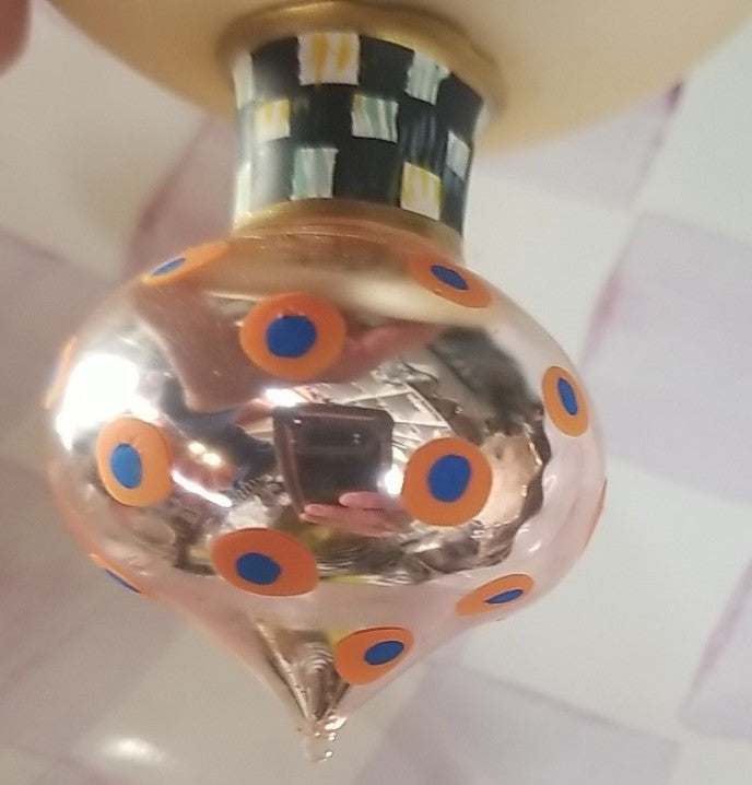 MacKenzie Childs Painted Awning Double Drop Glass Ornament