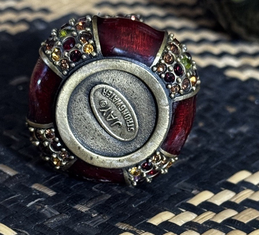 Jay Strongwater Enamel Swarovski Present Ribbon Bow Trinket Box