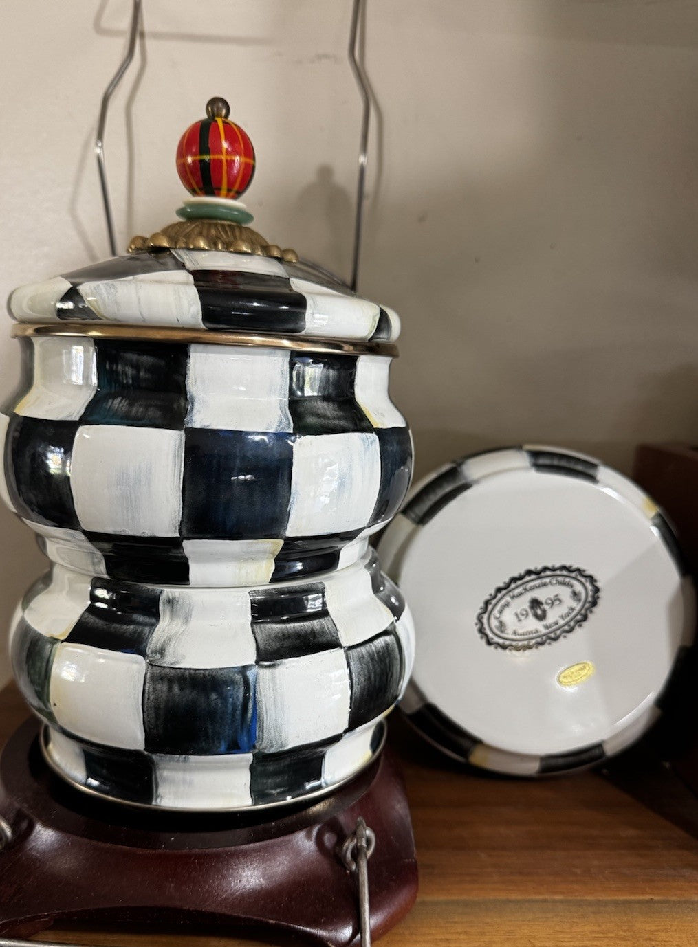 Mackenzie Childs Courtly Check Stack Squash Pot Tiffin Set 1995 Enamel