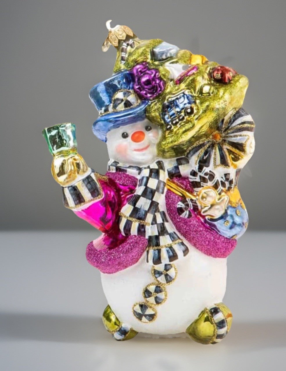 MACKENZIE CHILDS Granny Kitsch Christmas Snowman Ornament