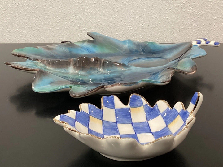 Mackenzie Childs Royal Autumn Serving Set of 2 Ceramic 3D Leaf 14.5" x 13" New