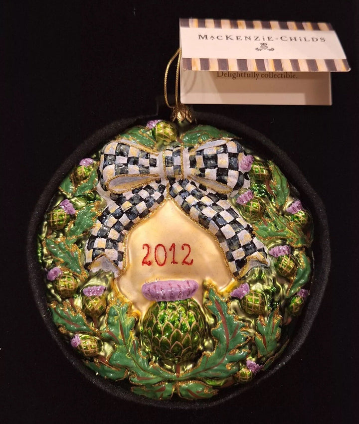 Mackenzie Childs Glass Thistle Ornament Wreath 2012 New With Box 4” Round