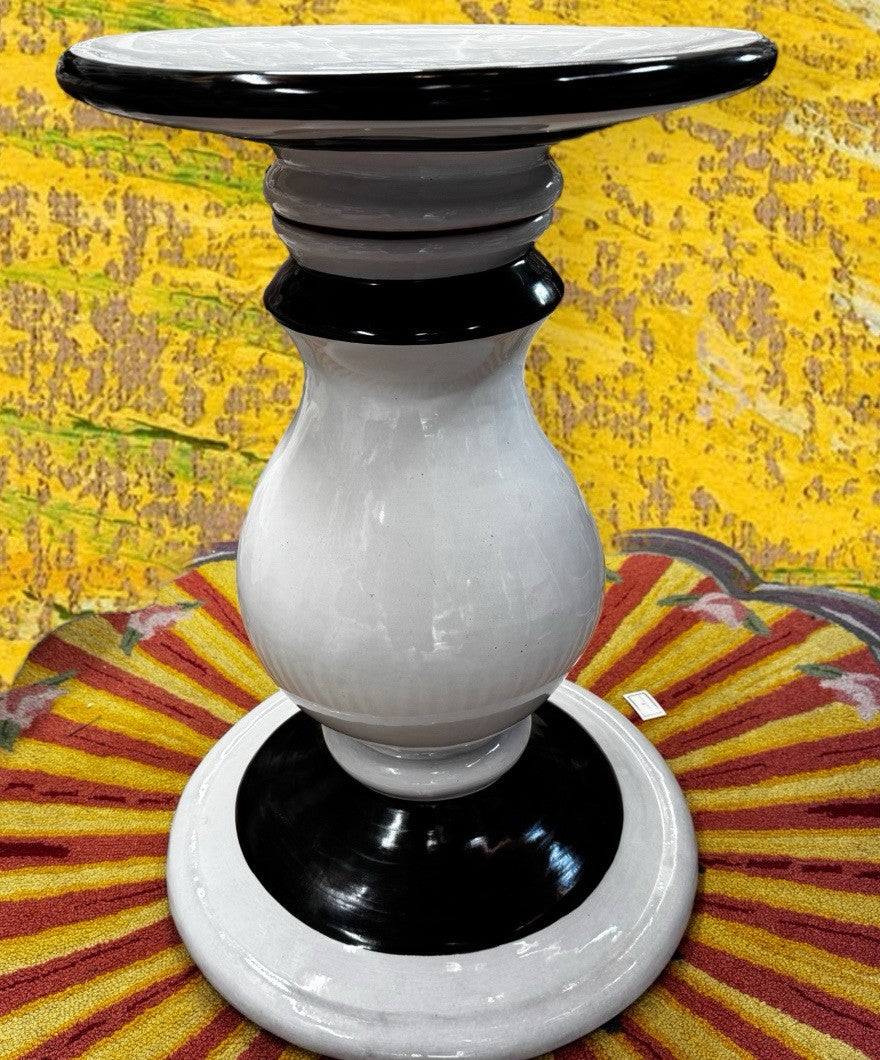 mackenzie Childs ceramic  pedestal table Or Stand Black And White
