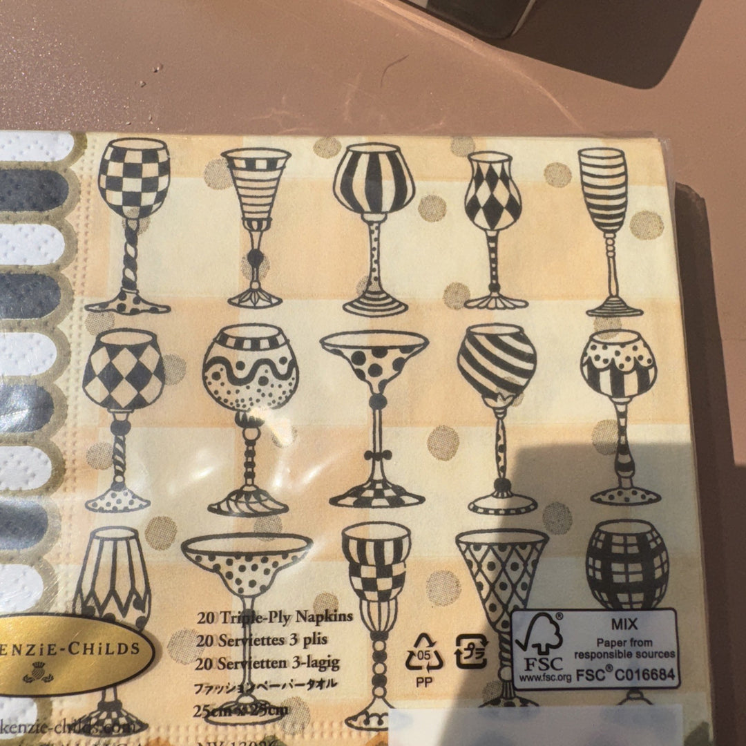 Mackenzie Childs Golden Hour Glasses Paper Cocktail Napkins 1 Pack  20 pack, NEW