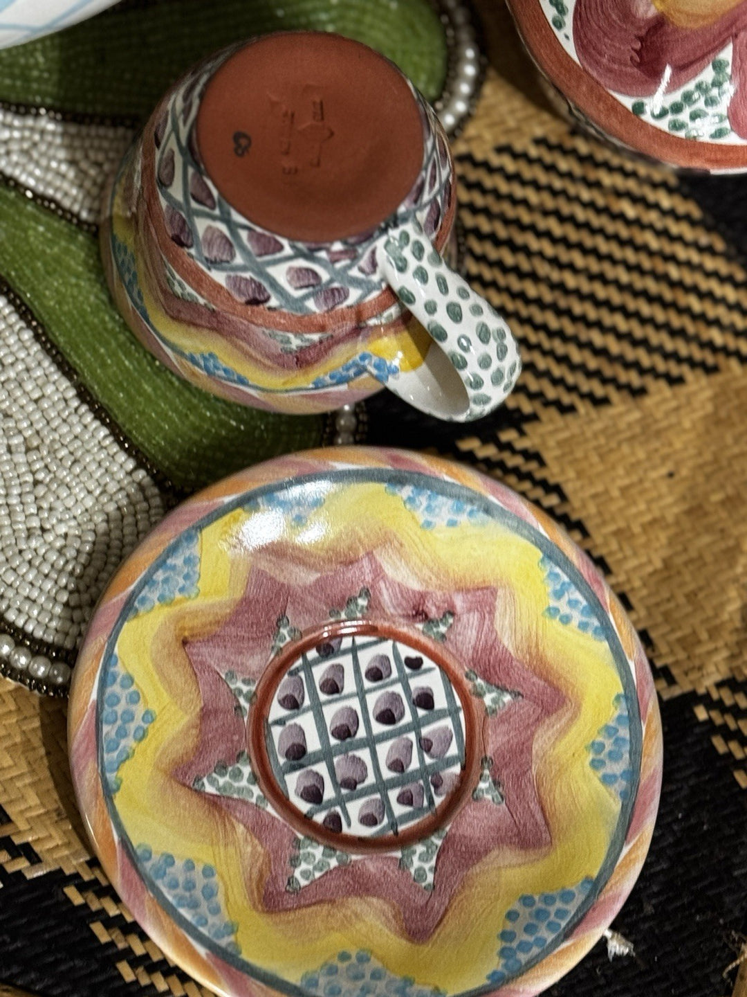 MacKenzie Childs Small Ceramic Keukenhof Tea Cup & Saucer Ceramic 2003