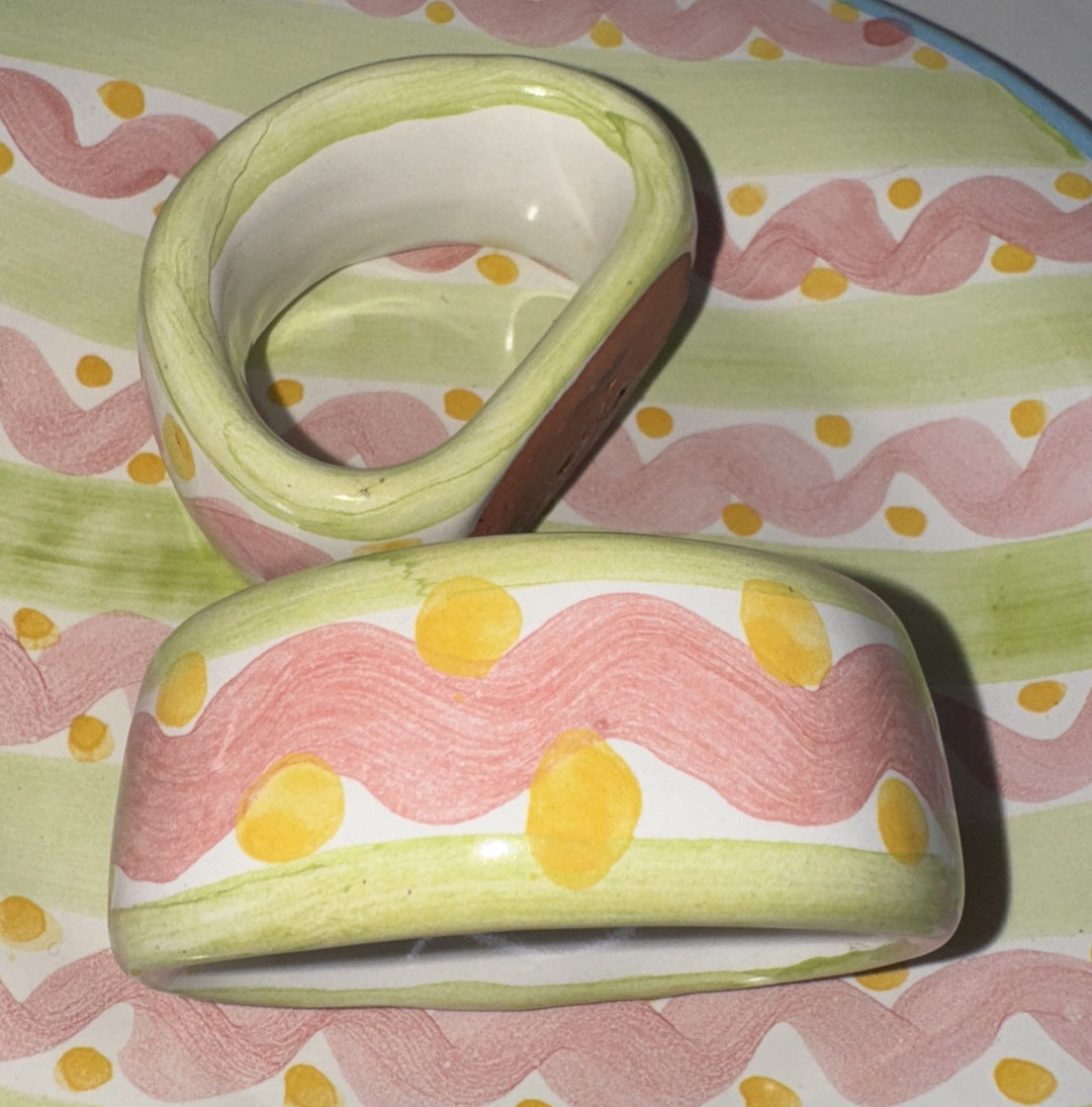 Lot of 2 Mackenzie Childs Napkin Rings Ceramic Charmain Wallcourt Excellent!