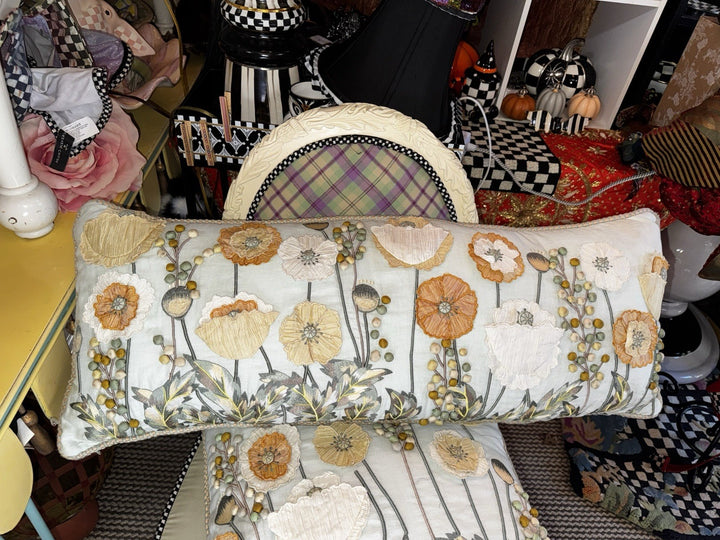 MACKENZIE-CHILDS Parchment Lumbar Linen And Silk  POPPY FIELD PILLOW- Read