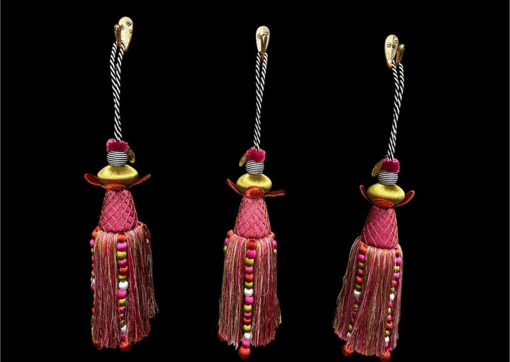 MacKenzie Childs Flower TASSEL Pink And Green Tassel Excellent Condition Retired