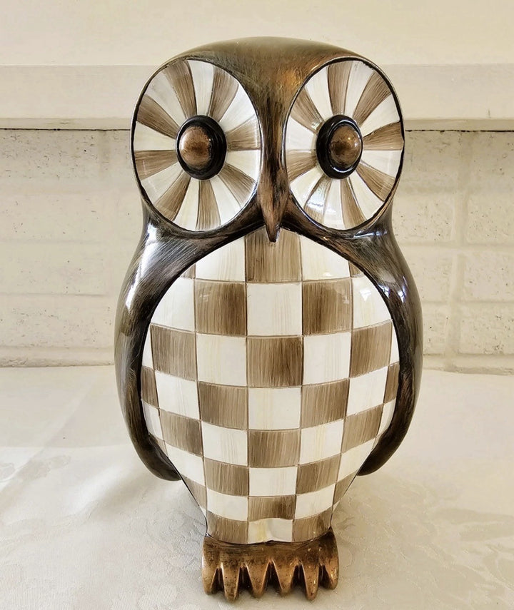 Mackenzie Childs MOCHA CHECK OWL  New In Box