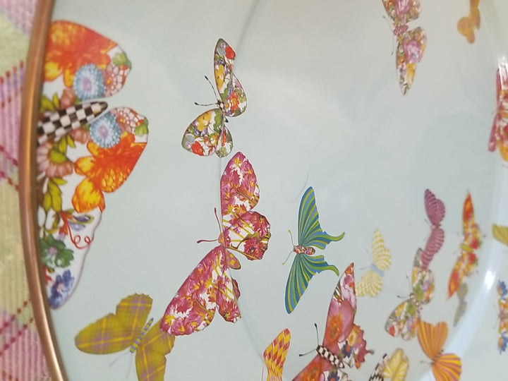 Mackenzie Childs Butterfly Garden Serving Platter - Blue 16” Enamel- Retired