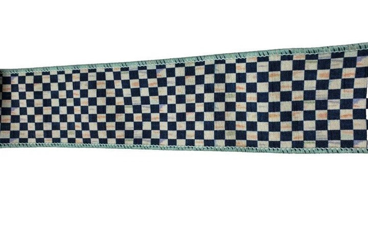 MacKenzie Childs Courtly Check Ribbon Aqua Blue Edge 2.5" Wide - Full Role New