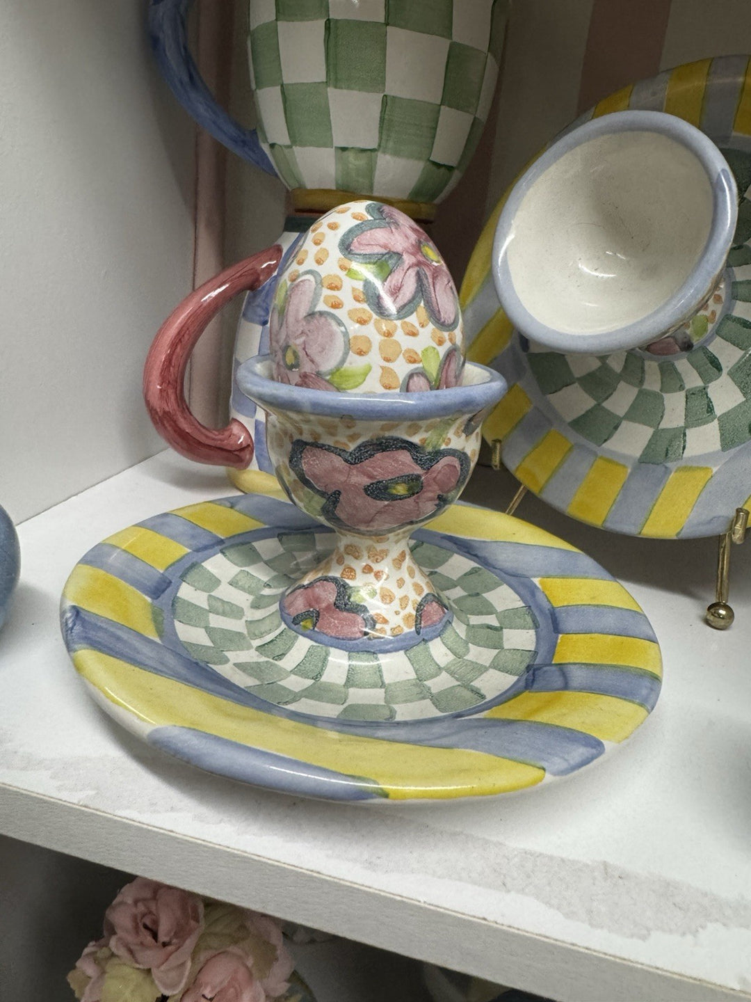 MacKenzie Childs Taylor Myrtle Ceramic Handmade  Egg Cup Only Retired