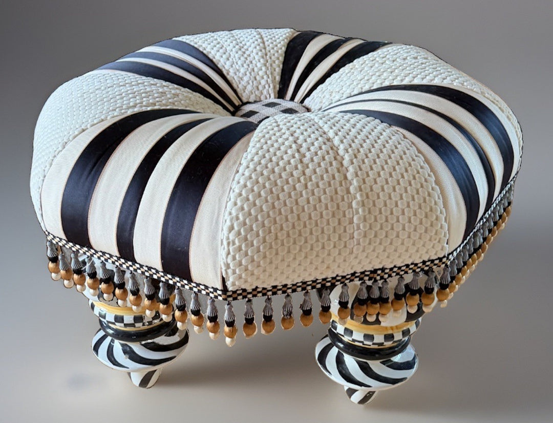 Mackenzie-Childs Black And White Beaded Retired  Setting Seat Ceramic Legs