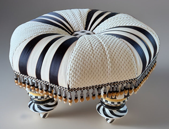 Mackenzie-Childs Black And White Beaded Retired  Setting Seat Ceramic Legs