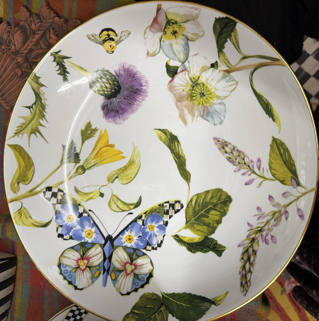 Thistle & Bee by MacKenzie-Childs porcelain Butterfly Serving Bowl 12.75"- New