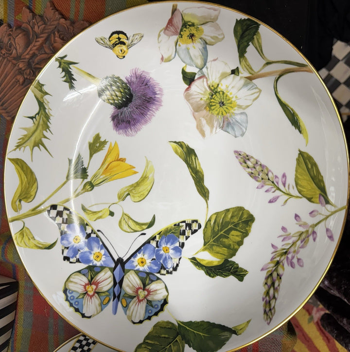 Thistle & Bee by MacKenzie-Childs porcelain Butterfly Serving Bowl 12.75"- New