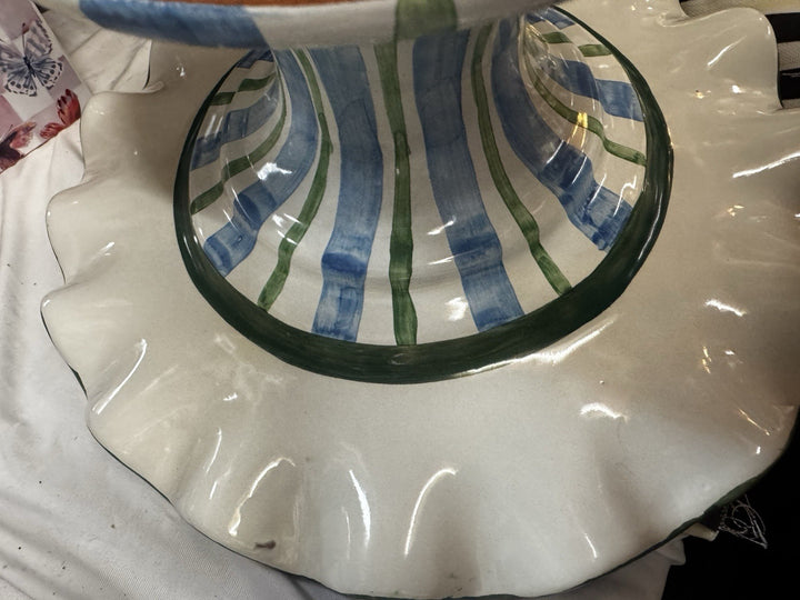 Mackenzie Childs Pencil & Paper Co Fluted Cake Stand Ceramic Made In Aurora