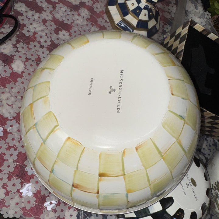 Mackenzie Childs  Parchment Check 9.5”x4”medium Everyday  Bowl Retired