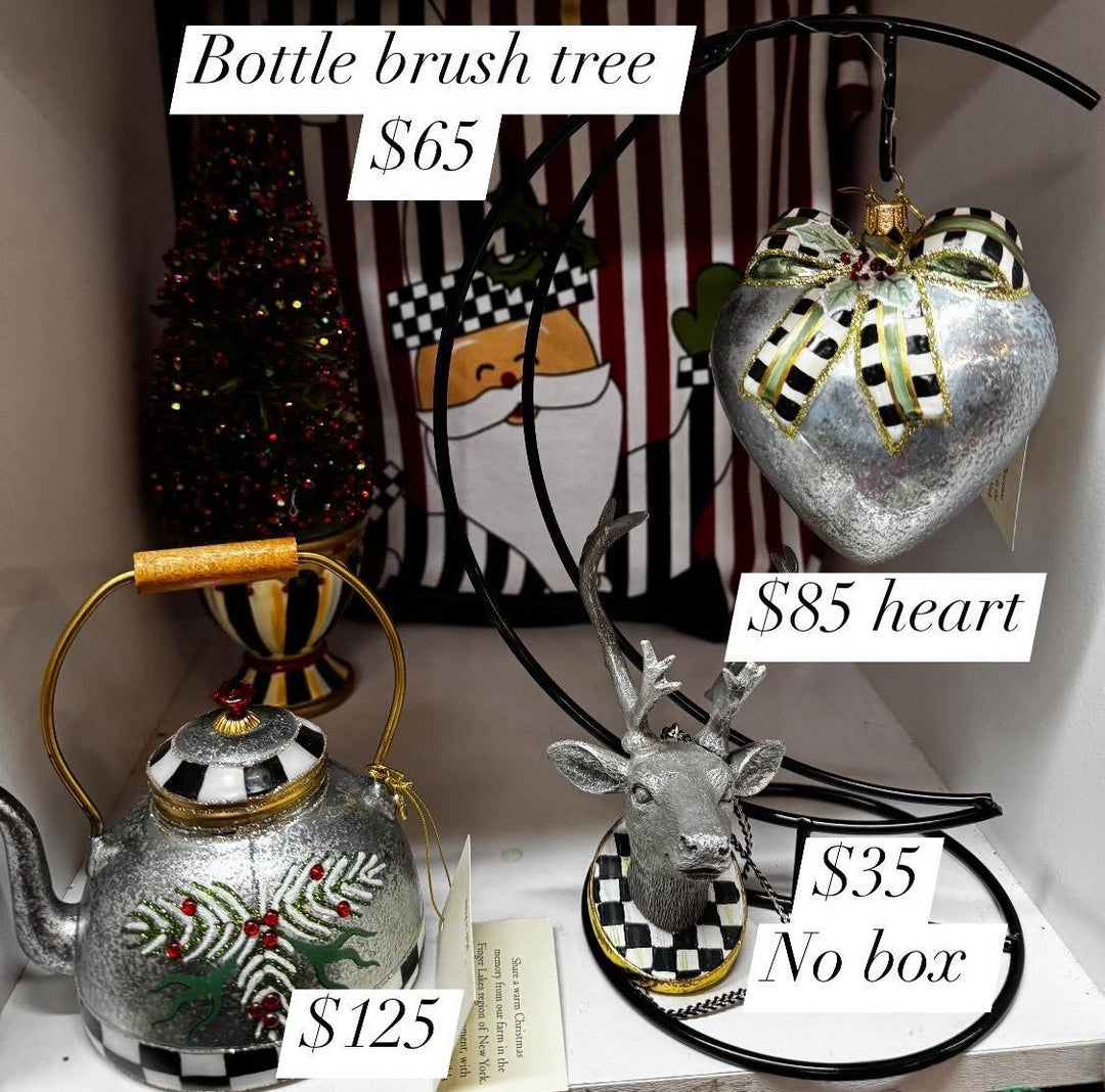 Mackenzie Childs Deer  Head Courtly Check Ornament