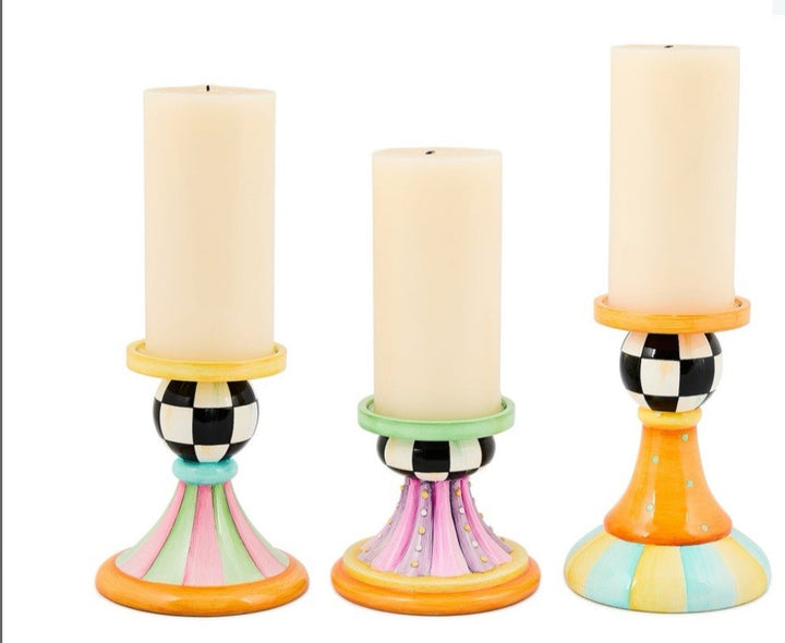 Mackenzie Childs Pillar  Candle Holders -set of 3- Nib