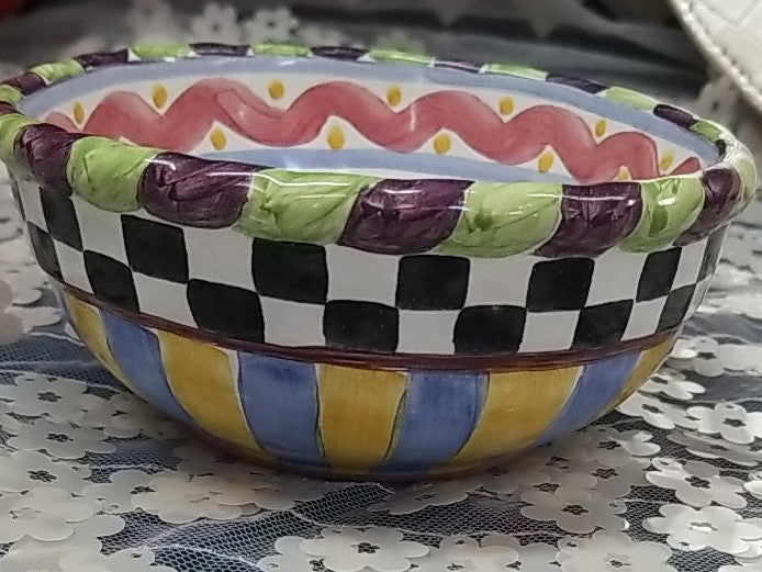 Mackenzie Childs Piccadilly 5.5” Ceramic Dip Bowl With Courtly Check