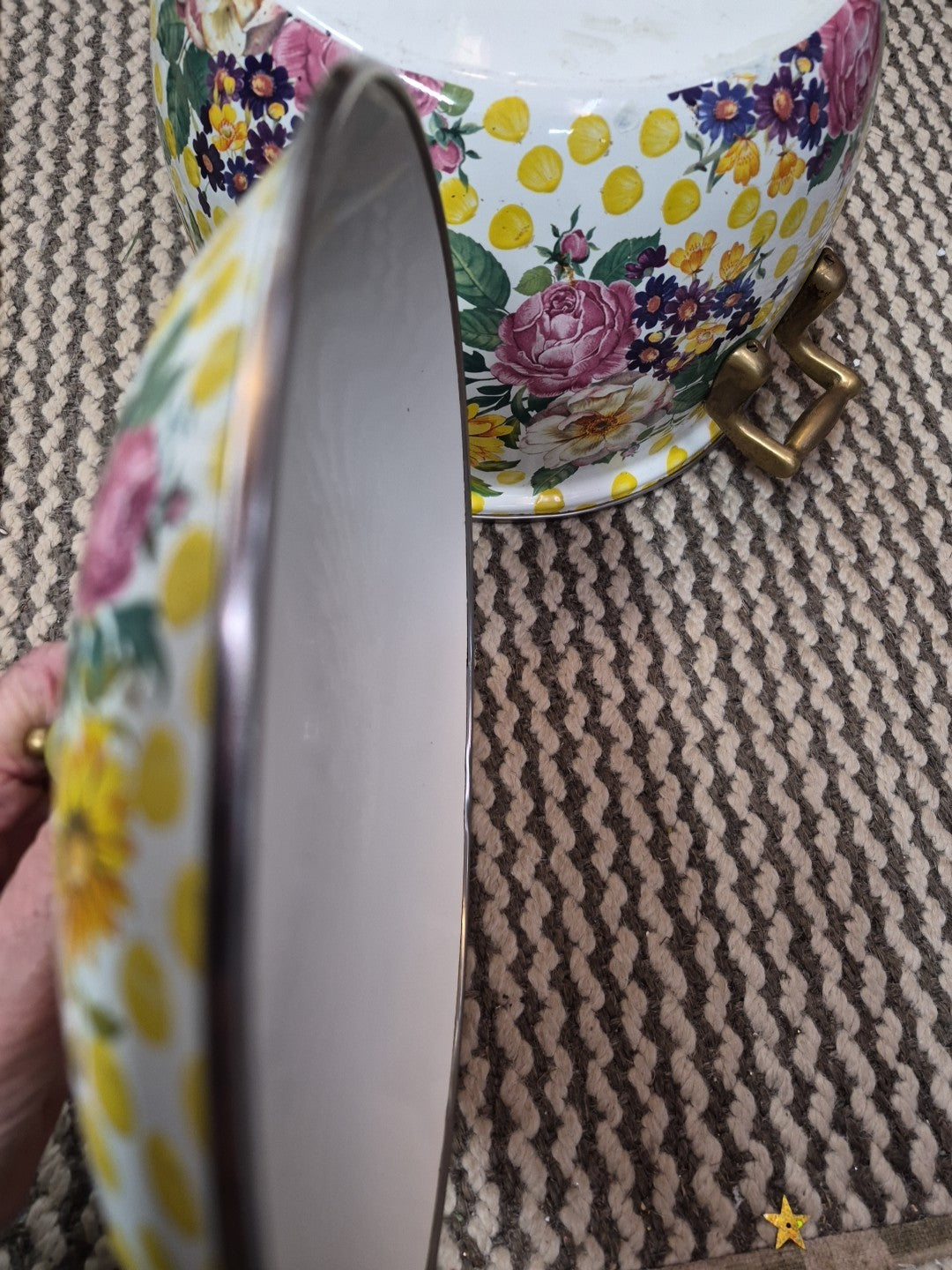 MacKenzie Childs Buttercup Pattern 8 Quart Large Stock Pot Vintage