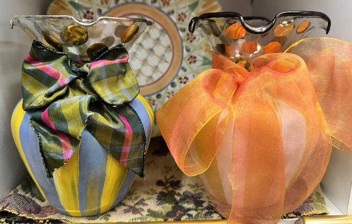 Mackenzie-Childs Heirloom Circus Fluted Glass Flower Vase 5.9"- Retired