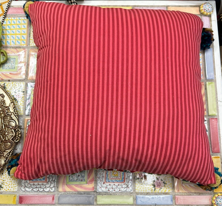 Mackenzie Childs Marrakesh Pillow Has 4 Pom Poms On Corners 18 x 18 X6