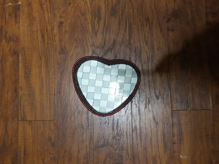 Mackenzie Childs STERLING Check Enamel Rattan Heart Serving Tray 9" New