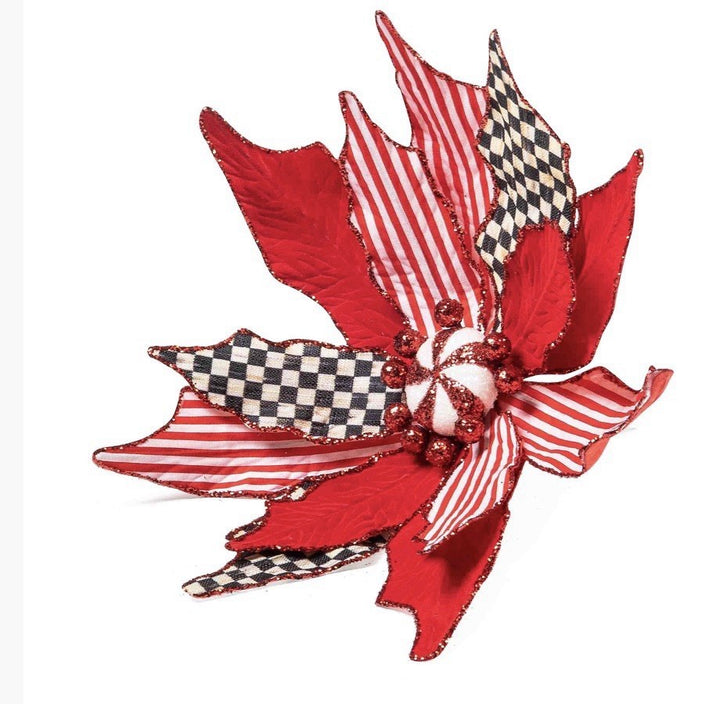 MacKenzie Childs Peppermint Stripe Jumbo Flower Clip Courtly Check Christmas NEW