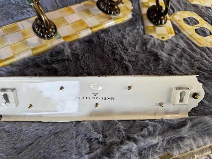 MacKenzie Childs Retired Enamel Parchment Check 5 Hook Key Holder- Excellent